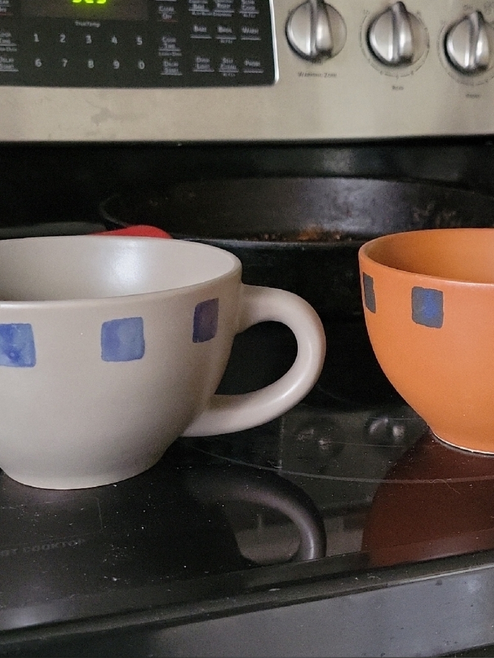 Set of Two Square-Accent Ceramic Mugs in Gray & Terracotta